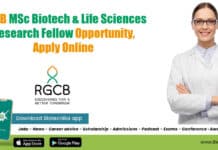 RGCB MSc Biotech & Life Sciences Research Fellow Opportunity, Apply Online RGCB Vacancy Latest