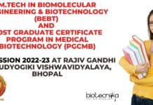 M.Tech in Biomolecular Engineering & Biotechnology (BEBT) AND Post Graduate Certificate Program In Medical Biotechnology (PGCMB) Admission 2022-23 at Rajiv Gandhi Proudyogiki Vishwavidyalaya, Bhopal RGPV Admissions 2022-23 Latest