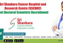 Sri Shankara Cancer Hospital and Research Centre (SSCHRC) Post Doctoral Scientists Recruitment SSCHRC Bengaluru Jobs 2022 - Post Doctoral Scientists