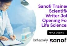 Sanofi Trainee Scientific Writer Job Opening For Life Sciences, Apply Online Sanofi Trainee Scientific Writer
