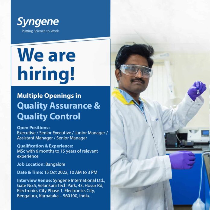 Syngene Jobs 2022 - Attend Walk-In-Drive