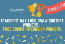 Teachers’ Day Luck Draw Contest Winners – FREE CRISPR Internship Winners Biotecnika CRISPR Contest Winners