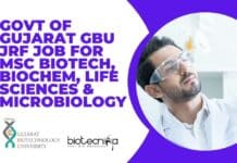 Govt of Gujarat GBU JRF Job For MSc Biotech, Biochem, Life Sciences & Microbiology GBU Project JRF Job