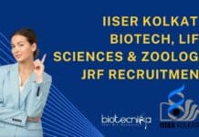 IISER Kolkata Biotech, Life Sciences & Zoology JRF Recruitment IISER Kolkata Biotech JRF