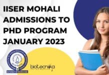IISER Mohali Admissions to PhD Program January 2023 IISER Mohali Admission 2023