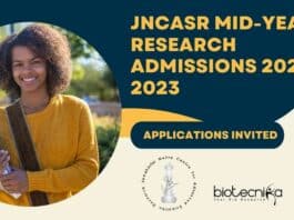JNCASR Mid-Year Research Admissions