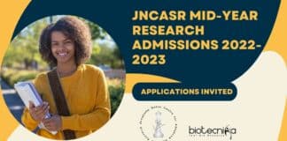 JNCASR Mid-Year Research Admissions
