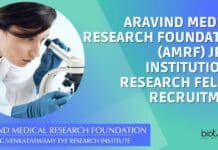 Aravind Medical Research Foundation (AMRF) JRF & Institutional Research Fellow Recruitment Research Fellow Vacancies