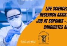 Life Sciences Jr. Research Assistant Job at SGPGIMS – MSc Candidates Apply SGPGIMS Research Assistant Job