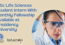 MSc Life Sciences Student Intern With Monthly Fellowship Available at Presidency University Student Intern 2022