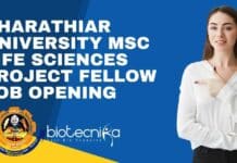 Bharathiar University MSc Life Sciences Project Fellow Job Opening Bharathiar University Project Job