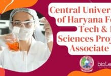 Central University of Haryana Food Tech & Life Sciences Project Associate Job CUH Food Tech