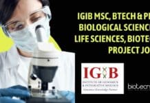 IGIB MSc, BTech & PhD Biological Sciences, Life Sciences, Biotech Project Jobs IGIB BTech Jobs 2022