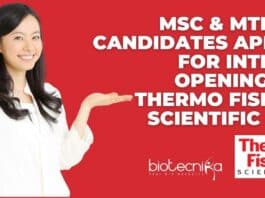 Intern Job at Thermo Fisher Scientific - MSc & MTech Apply