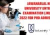 Jawaharlal Nehru University Entrance Examination (JNUEE) – 2022 For PhD Admission JNUEE 2022 Notification PhD
