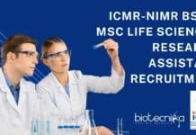 ICMR-NIMR BSc & MSc Life Sciences Research Assistant Recruitment NIMR Research Assistant Vacancy