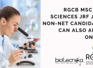 RGCB MSc Life Sciences JRF New