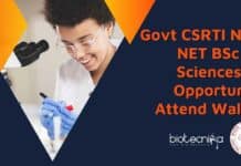 CSRTI BSc Job Opening