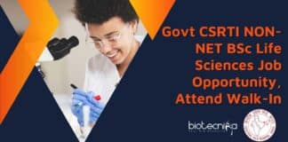 CSRTI BSc Job Opening