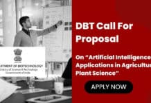 DBT Call For Proposal On “Artificial Intelligence (AI) Applications in Agriculture & Plant Science” DBT Proposal Call