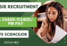 CSIR Life Science Recruitment – Technical Assistant Post – Rs 35400-112400/- pm Pay CSIR Life Science Recruitment