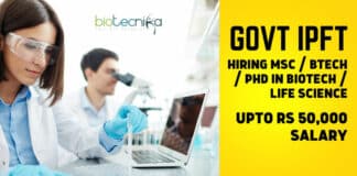 Govt IPFT Biotech Job