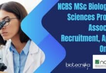 NCBS MSc Biological Sciences Project Associate Recruitment, Apply Online NCBS MSc Biological Sciences