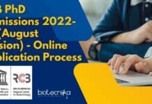 RCB PhD Admissions 2022-23 (August Session) – Online Application Process RCB PhD Admissions 2022-23 (August Session)