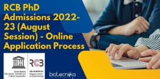 RCB PhD Admissions 2022-23 (August Session)