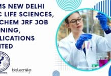 AIIMS New Delhi MSc Life Sciences, Biochem JRF Job Opening, Applications Invited AIIMS Biochem JRF