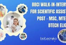 BBCI Walk-In-Interview For Scientific Assistant Post – MSc, MTech & BTech Eligible BBCI Scientific Assistant Post
