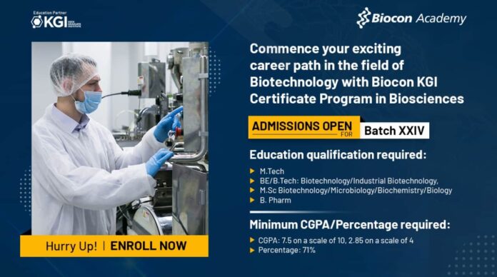 Biocon KGI Certificate Program in Biosciences | Admission Open
