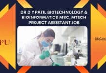 Dr D Y Patil Biotechnology & Bioinformatics MSc, MTech Project Assistant Job DY Patil Project Job For MSc