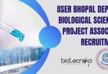 IISER Bhopal Dept of Biological Sciences Project Associate Recruitment IISER Bhopal Biology Openings