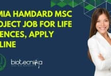 Jamia Hamdard MSc Project Job For Life Sciences, Apply Online Jamia Hamdard MSc Project