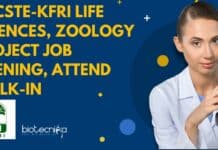KSCSTE-KFRI Life Sciences, Zoology Project Job Opening, Attend Walk-In KSCSTE-KFRI Life Sciences