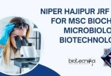 NIPER Hajipur JRF Job For MSc Biochem, Microbiology, Biotechnology NIPER Hajipur JRF Job