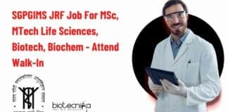 SGPGIMS JRF Job For MSc