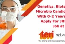 Genetics, Biotech & Microbio Candidates With 0-2 Years Exp Apply For JRF/PA Job at TERI TERI Freshers Jobs MSc