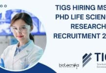 TIGS Hiring MSc & PhD Life Sciences Researchers Recruitment For OneHealth City Bengaluru Programme TIGS Hiring MSc
