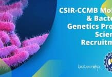 CSIR-CCMB Mol Bio & Bacterial Genetics Project Scientist Recruitment CSIR-CCMB Mol Bio
