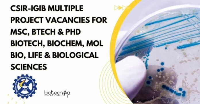 CSIR-IGIB Multiple Project Vacancies