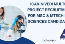 ICAR-NIVEDI Multiple Project Recruitment For MSc & MTech Life Sciences Candidates ICAR-NIVEDI Jobs 2023