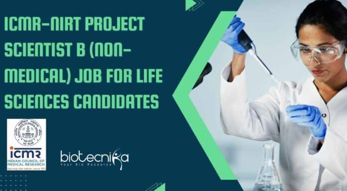 ICMR-NIRT Project Scientist B (Non-Medical) Job For Life Sciences Candidates ICMR-NIRT Project Scientist Non-Medical