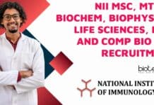 NII MSc, MTech Biochem, Biophysics, Life Sciences, Mol and Comp Bio SRF Recruitment NII SRF Post Available