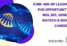 ICMR-NIN JRF Leading to PhD Opportunity For Mol Bio, Genetics, Biotech & Biochem Candidates NIN JRF to PhD For Mol Bio