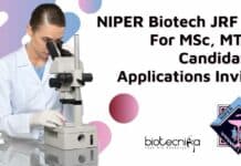 NIPER Biotech JRF Job For MSc, MTech Candidates, Applications Invited NIPER Biotech JRF Job