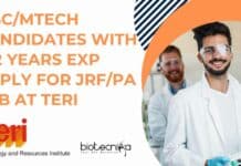 MSc/MTech Candidates With 0-2 Years Exp Apply For JRF/PA Job at TERI TERI Freshers Job MSc