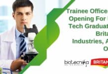 Trainee Officer Job Opening For Food Tech Graduates at Britannia Industries, Apply Online Trainee Officer Job Opening