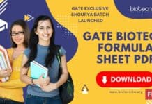 GATE Biotechnology Formula Sheet